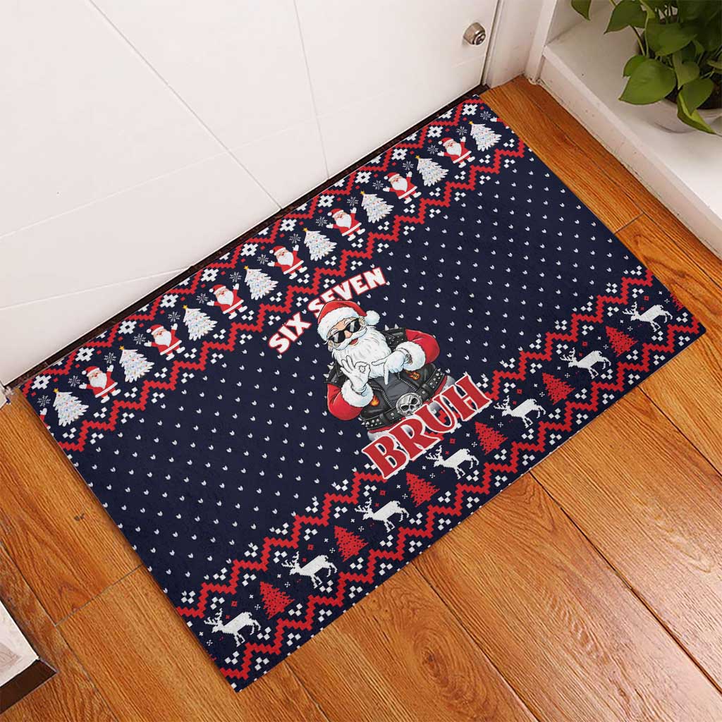 Funny Santa Six Seven Bruh Christmas Rubber Doormat Meme Gen Alpha Slang - Wonder Print Shop