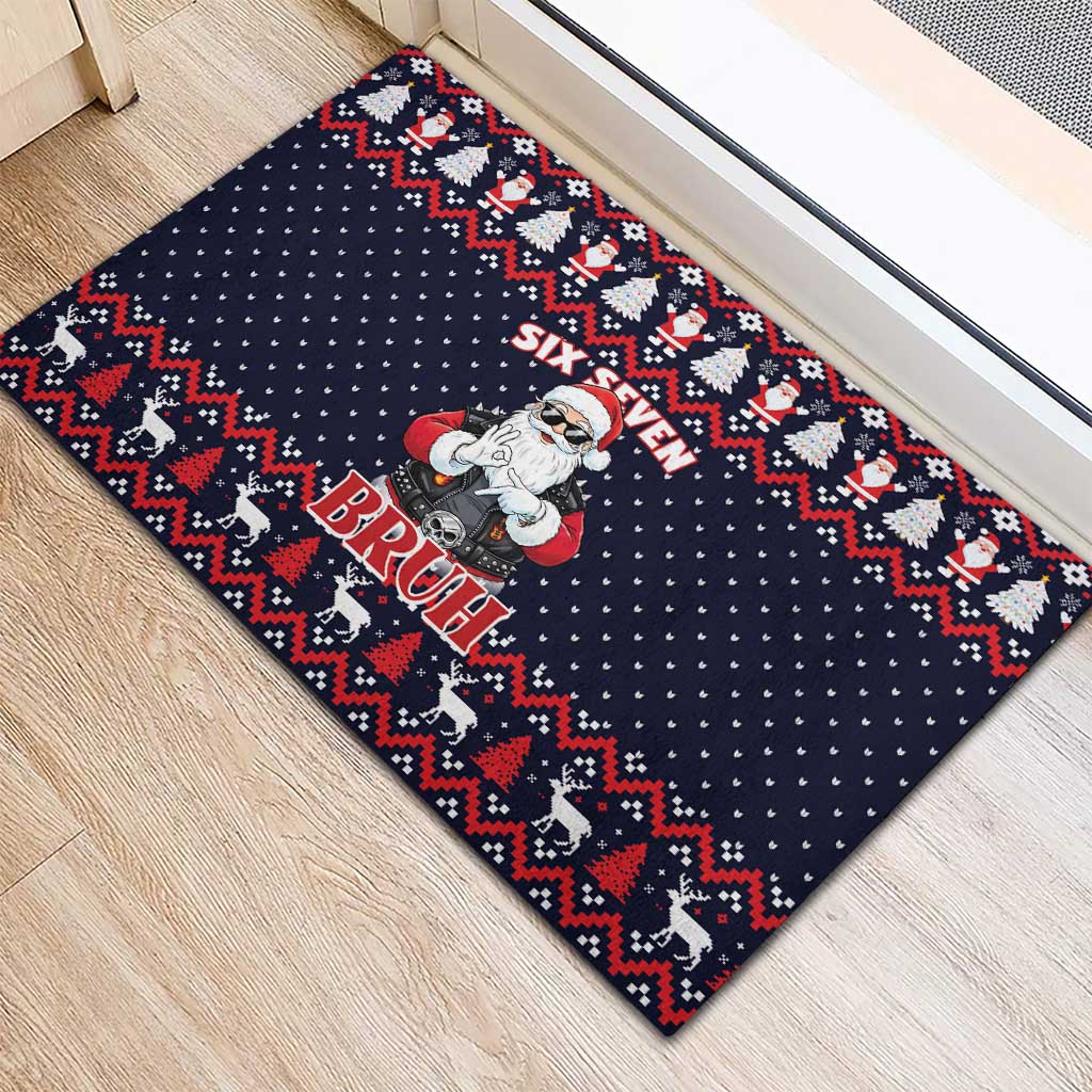 Funny Santa Six Seven Bruh Christmas Rubber Doormat Meme Gen Alpha Slang - Wonder Print Shop