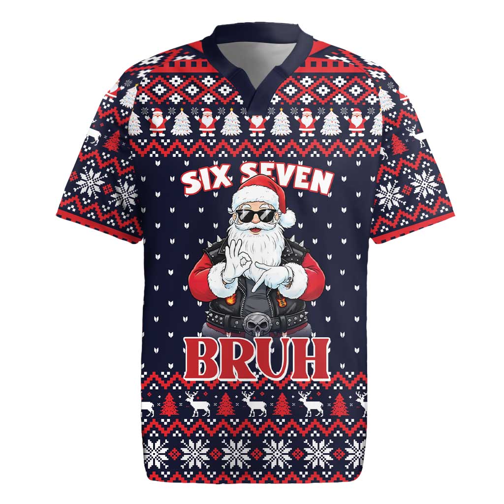 Funny Santa Six Seven Bruh Christmas Rugby Jersey Meme Gen Alpha Slang - Wonder Print Shop