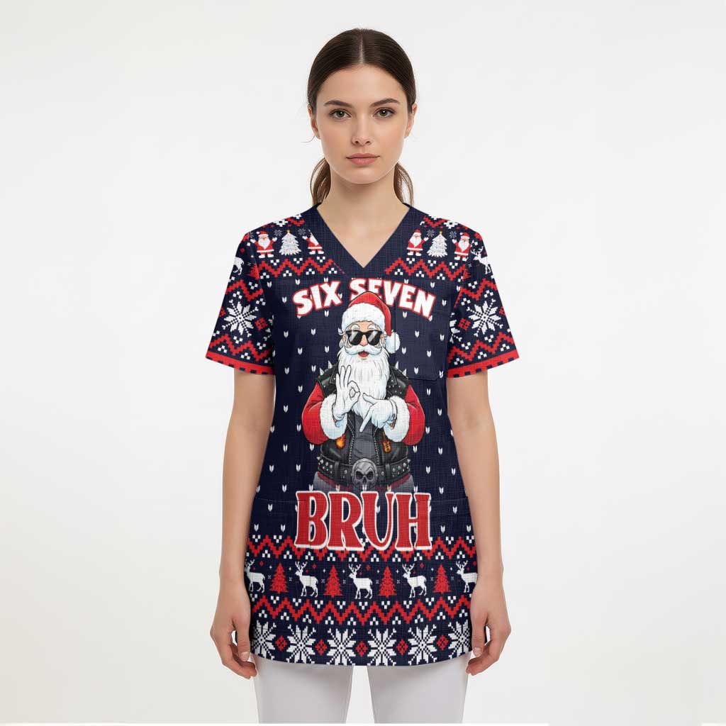 Funny Santa Six Seven Bruh Christmas Scrub Top Meme Gen Alpha Slang - Wonder Print Shop