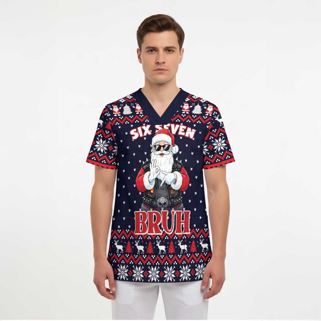 Funny Santa Six Seven Bruh Christmas Scrub Top Meme Gen Alpha Slang - Wonder Print Shop