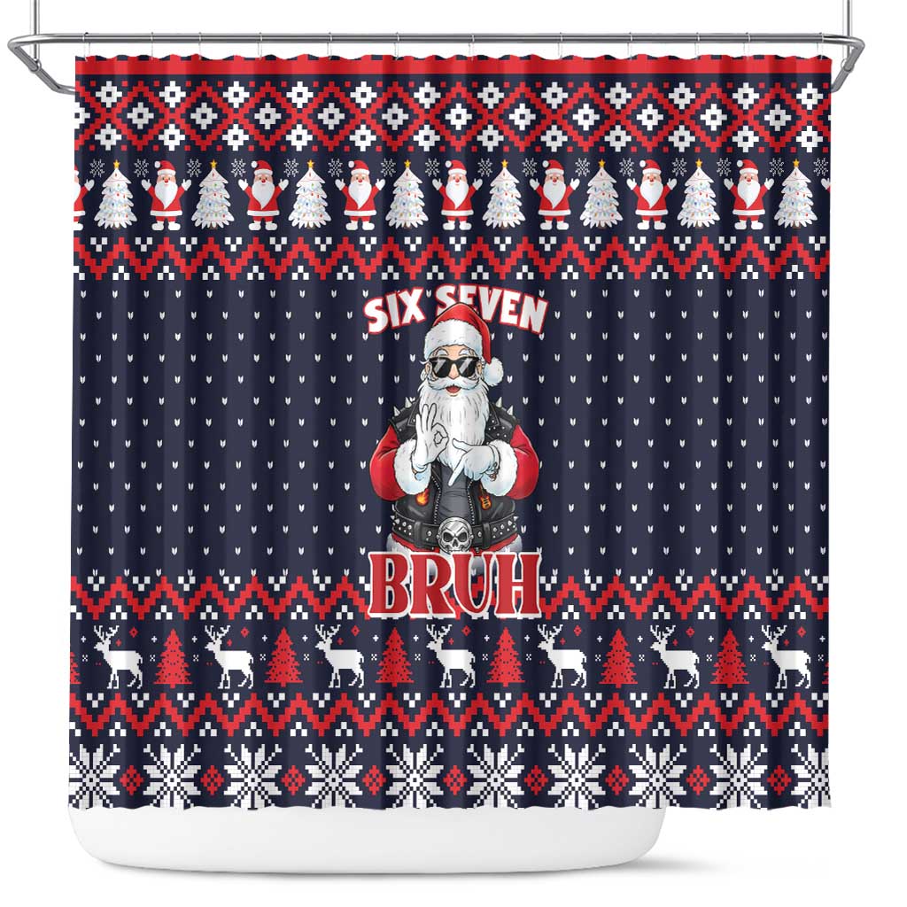 Funny Santa Six Seven Bruh Christmas Shower Curtain Meme Gen Alpha Slang - Wonder Print Shop