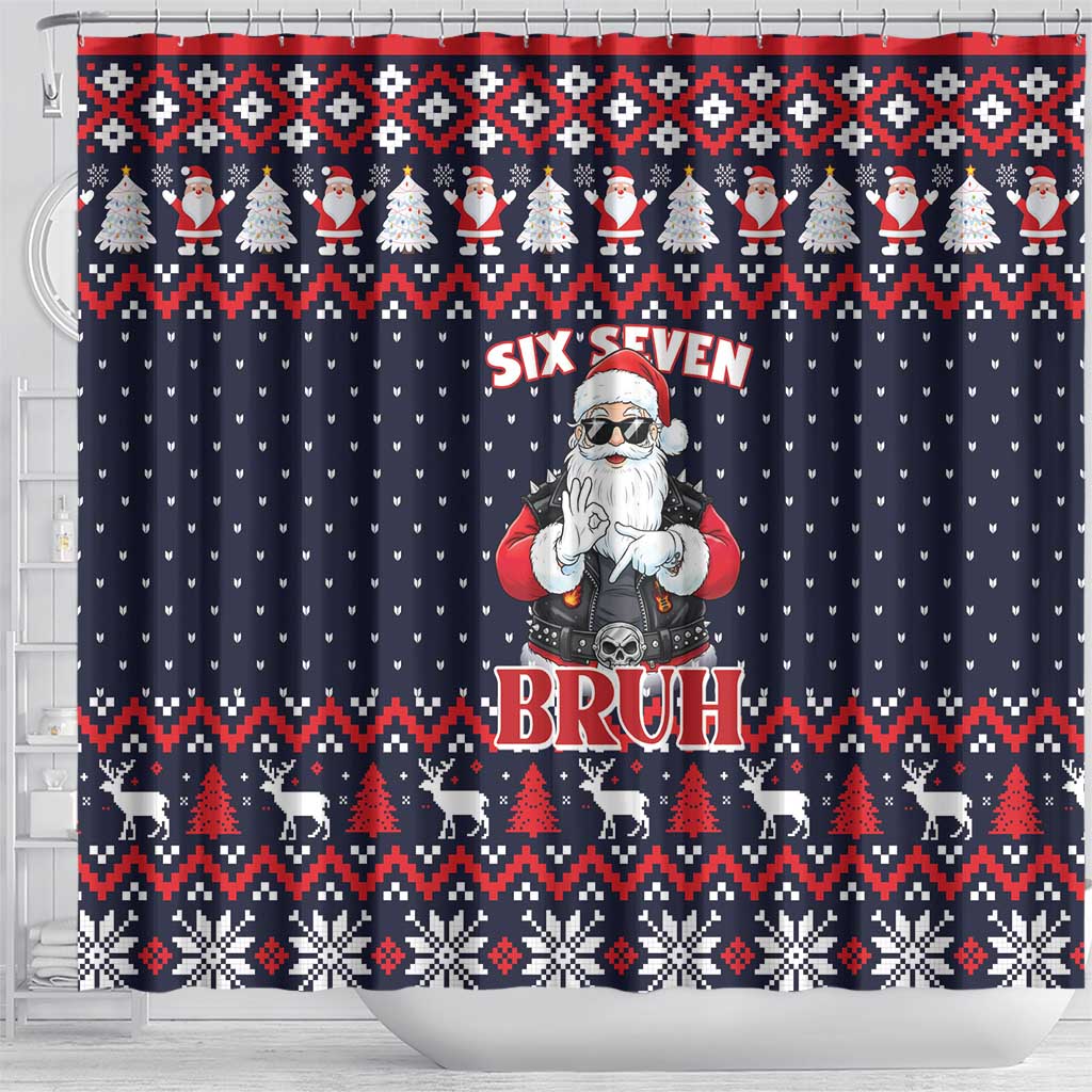 Funny Santa Six Seven Bruh Christmas Shower Curtain Meme Gen Alpha Slang - Wonder Print Shop