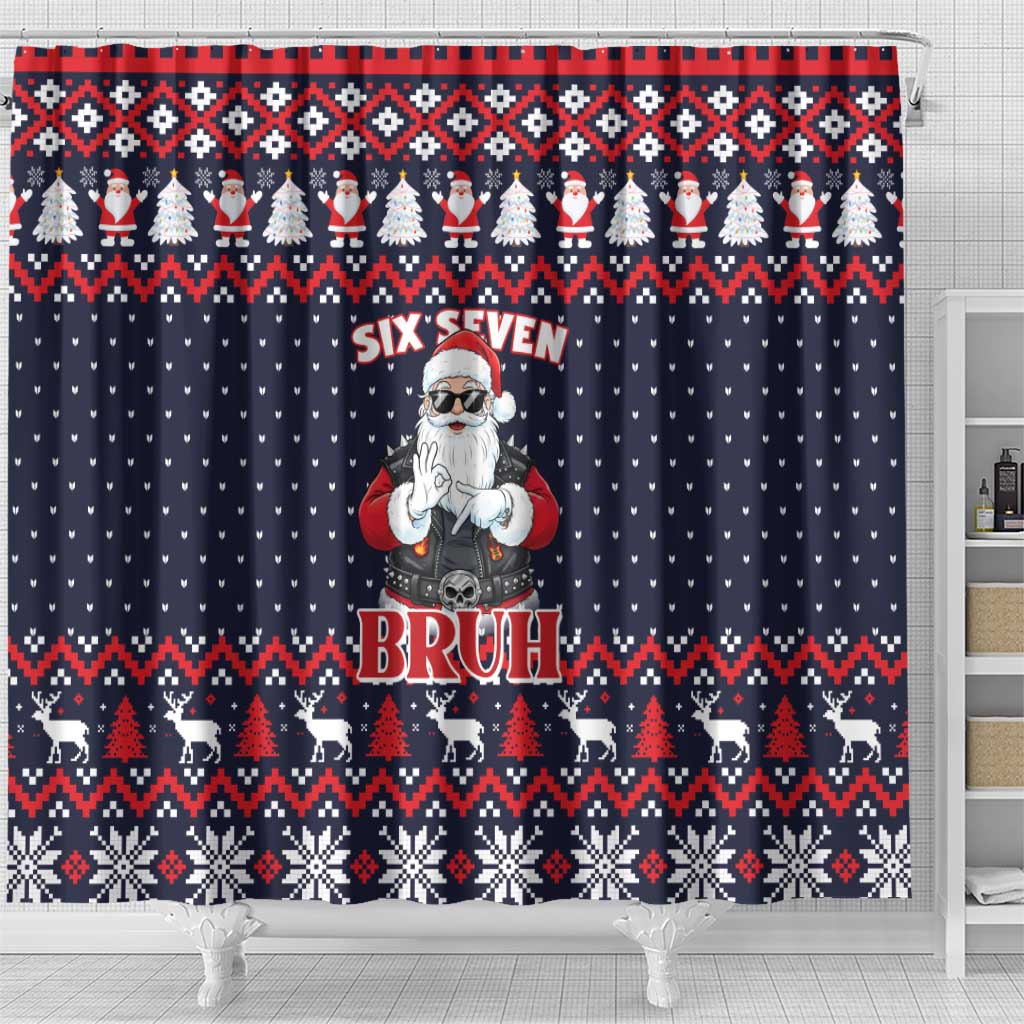 Funny Santa Six Seven Bruh Christmas Shower Curtain Meme Gen Alpha Slang - Wonder Print Shop