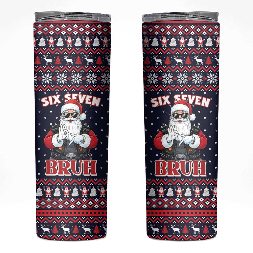 Funny Santa Six Seven Bruh Christmas Skinny Tumbler Meme Gen Alpha Slang - Wonder Print Shop