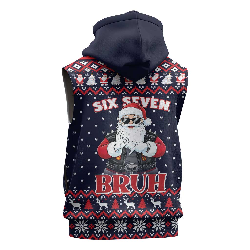 Funny Santa Six Seven Bruh Christmas Sleeveless Hoodie Meme Gen Alpha Slang - Wonder Print Shop