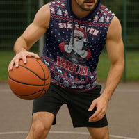 Funny Santa Six Seven Bruh Christmas Sleeveless Hoodie Meme Gen Alpha Slang - Wonder Print Shop