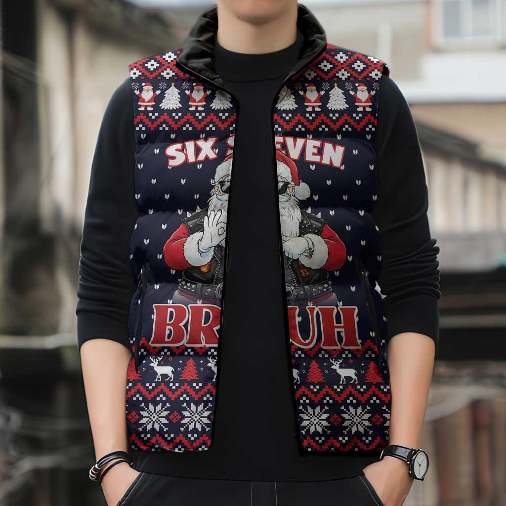Funny Santa Six Seven Bruh Christmas Sleeveless Puffer Jacket Meme Gen Alpha Slang - Wonder Print Shop