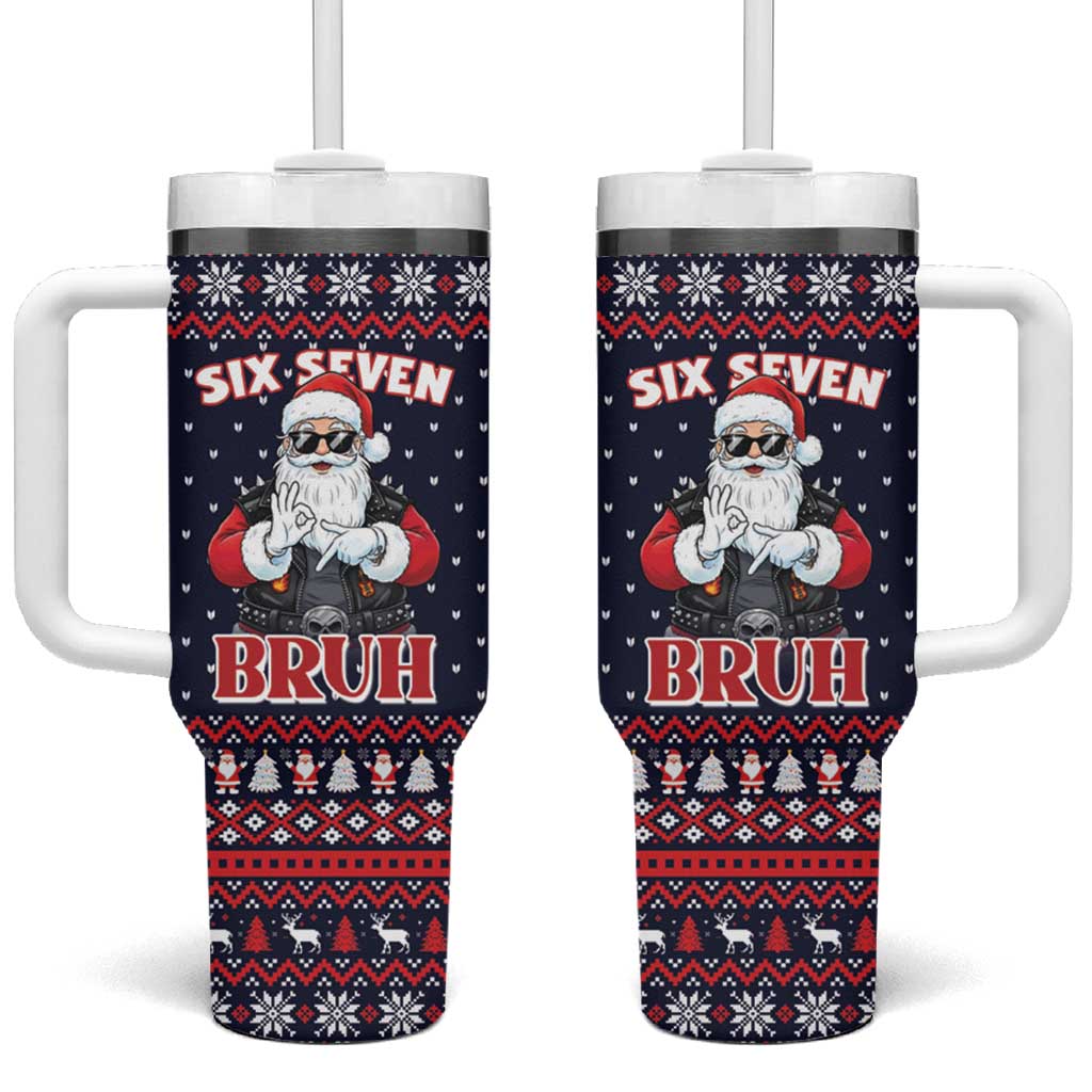 Funny Santa Six Seven Bruh Christmas Tumbler With Handle Meme Gen Alpha Slang - Wonder Print Shop