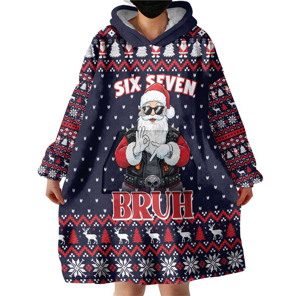 Funny Santa Six Seven Bruh Christmas Wearable Blanket Hoodie Meme Gen Alpha Slang - Wonder Print Shop