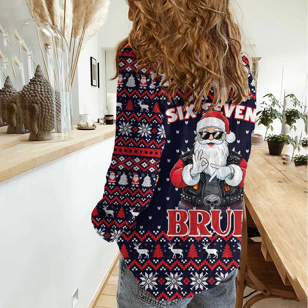 Funny Santa Six Seven Bruh Christmas Women Casual Shirt Meme Gen Alpha Slang - Wonder Print Shop