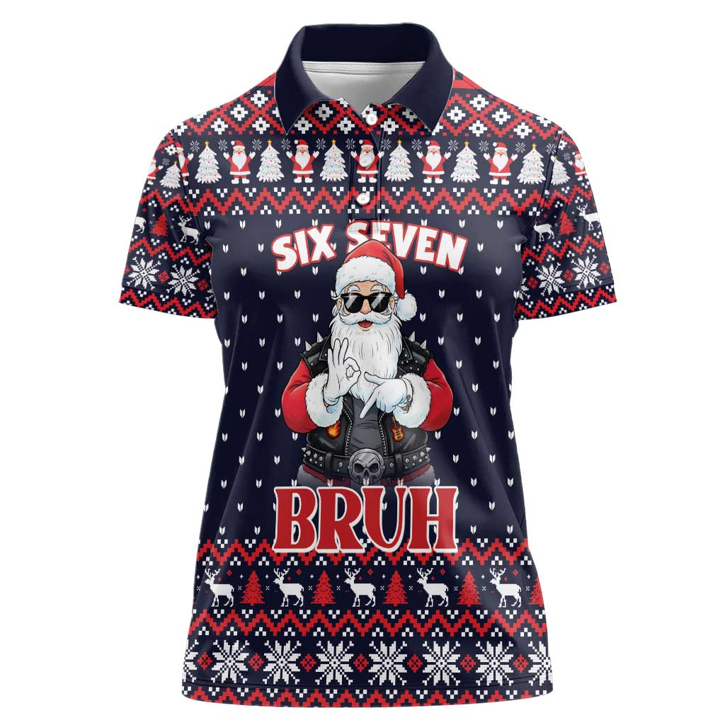Funny Santa Six Seven Bruh Christmas Women Polo Shirt Meme Gen Alpha Slang - Wonder Print Shop
