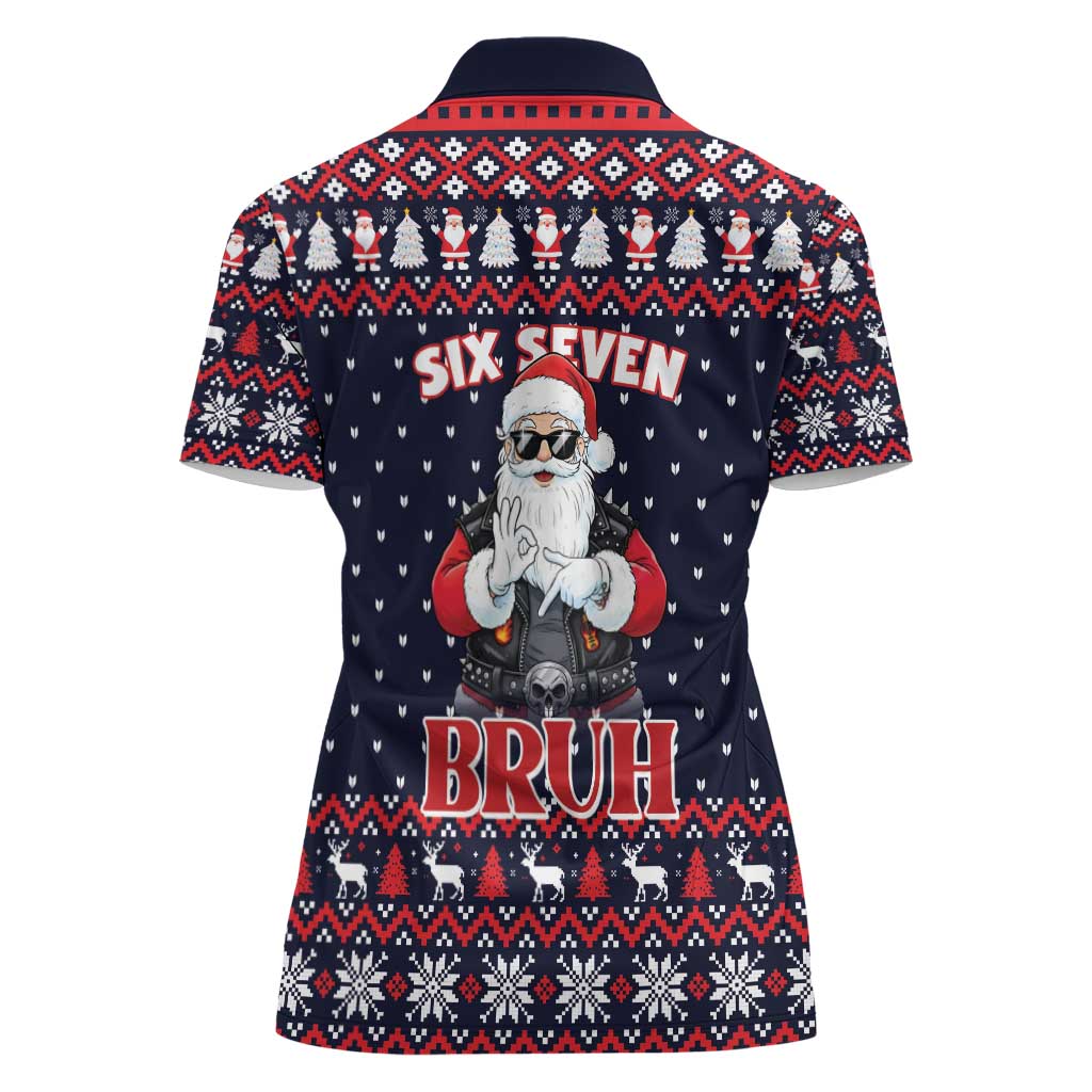 Funny Santa Six Seven Bruh Christmas Women Polo Shirt Meme Gen Alpha Slang - Wonder Print Shop