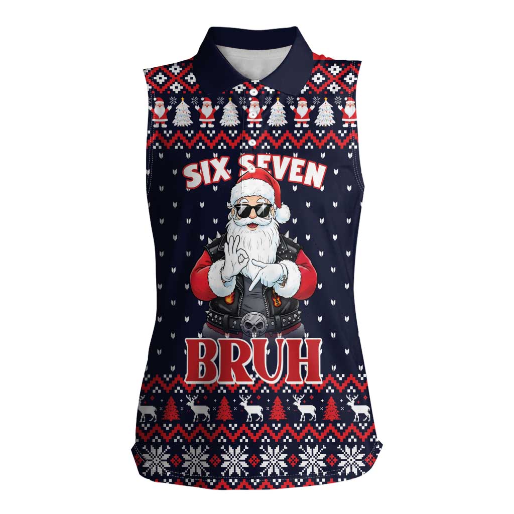 Funny Santa Six Seven Bruh Christmas Women Sleeveless Polo Shirt Meme Gen Alpha Slang - Wonder Print Shop