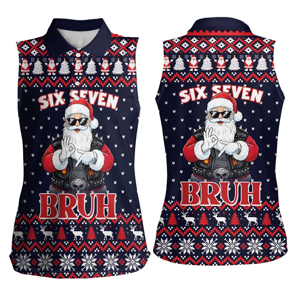 Funny Santa Six Seven Bruh Christmas Women Sleeveless Polo Shirt Meme Gen Alpha Slang - Wonder Print Shop