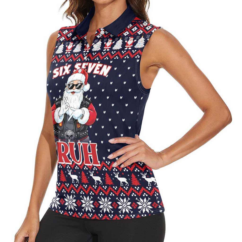 Funny Santa Six Seven Bruh Christmas Women Sleeveless Polo Shirt Meme Gen Alpha Slang - Wonder Print Shop