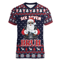 Funny Santa Six Seven Bruh Christmas Women V-Neck T-Shirt Meme Gen Alpha Slang - Wonder Print Shop