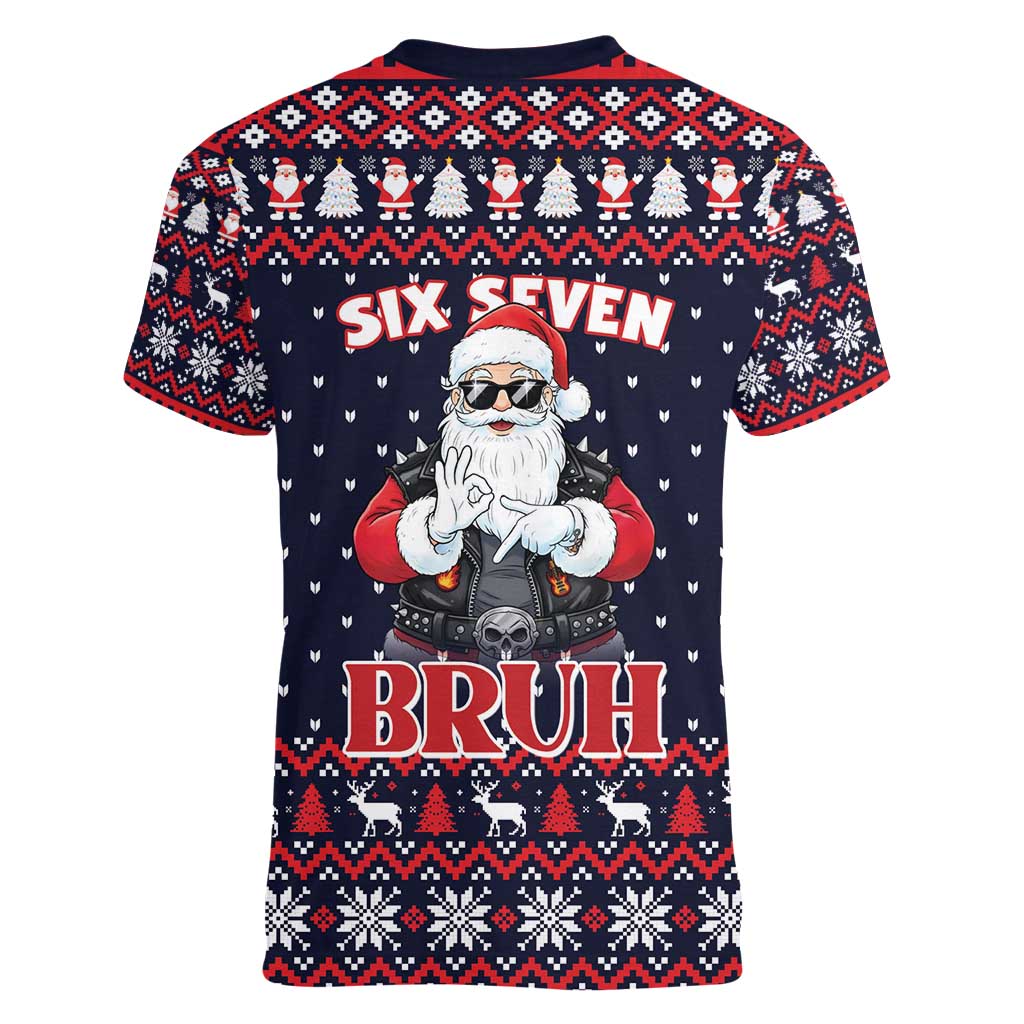Funny Santa Six Seven Bruh Christmas Women V-Neck T-Shirt Meme Gen Alpha Slang - Wonder Print Shop