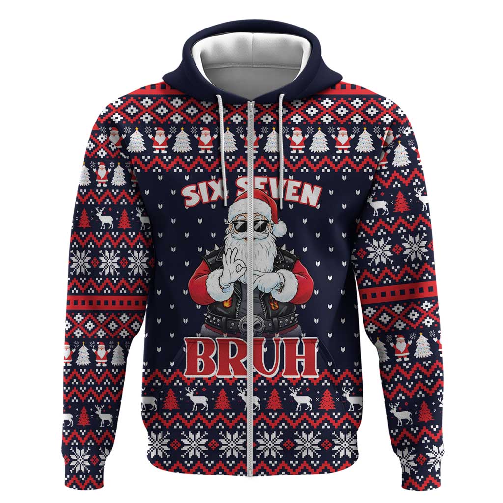 Funny Santa Six Seven Bruh Christmas Zip Hoodie Meme Gen Alpha Slang - Wonder Print Shop