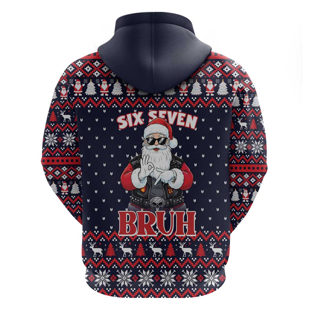 Funny Santa Six Seven Bruh Christmas Zip Hoodie Meme Gen Alpha Slang - Wonder Print Shop