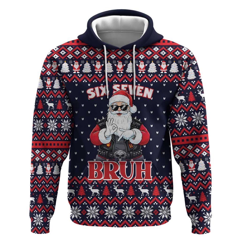 Funny Santa Six Seven Bruh Christmas Zip Hoodie Meme Gen Alpha Slang - Wonder Print Shop
