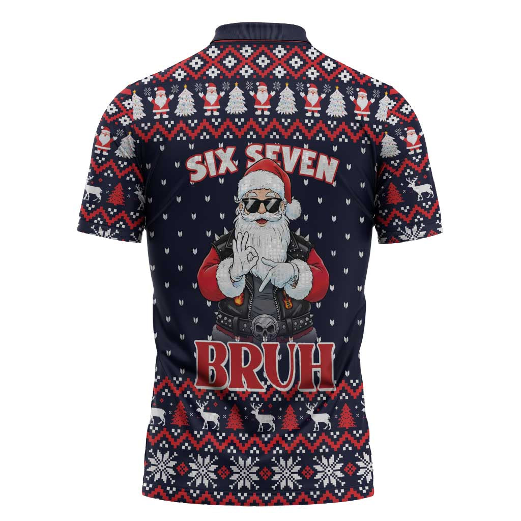 Funny Santa Six Seven Bruh Christmas Zipper Polo Shirt Meme Gen Alpha Slang - Wonder Print Shop