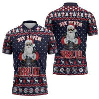 Funny Santa Six Seven Bruh Christmas Zipper Polo Shirt Meme Gen Alpha Slang - Wonder Print Shop