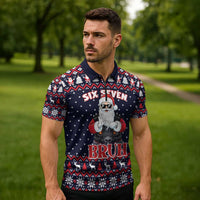 Funny Santa Six Seven Bruh Christmas Zipper Polo Shirt Meme Gen Alpha Slang - Wonder Print Shop