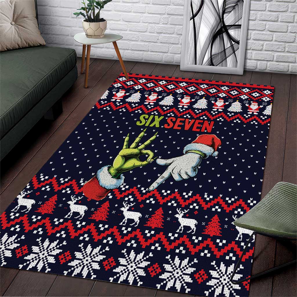 Grinch Hand Six Seven Xmas Area Rug Meme Gen Alpha Slang - Wonder Print Shop