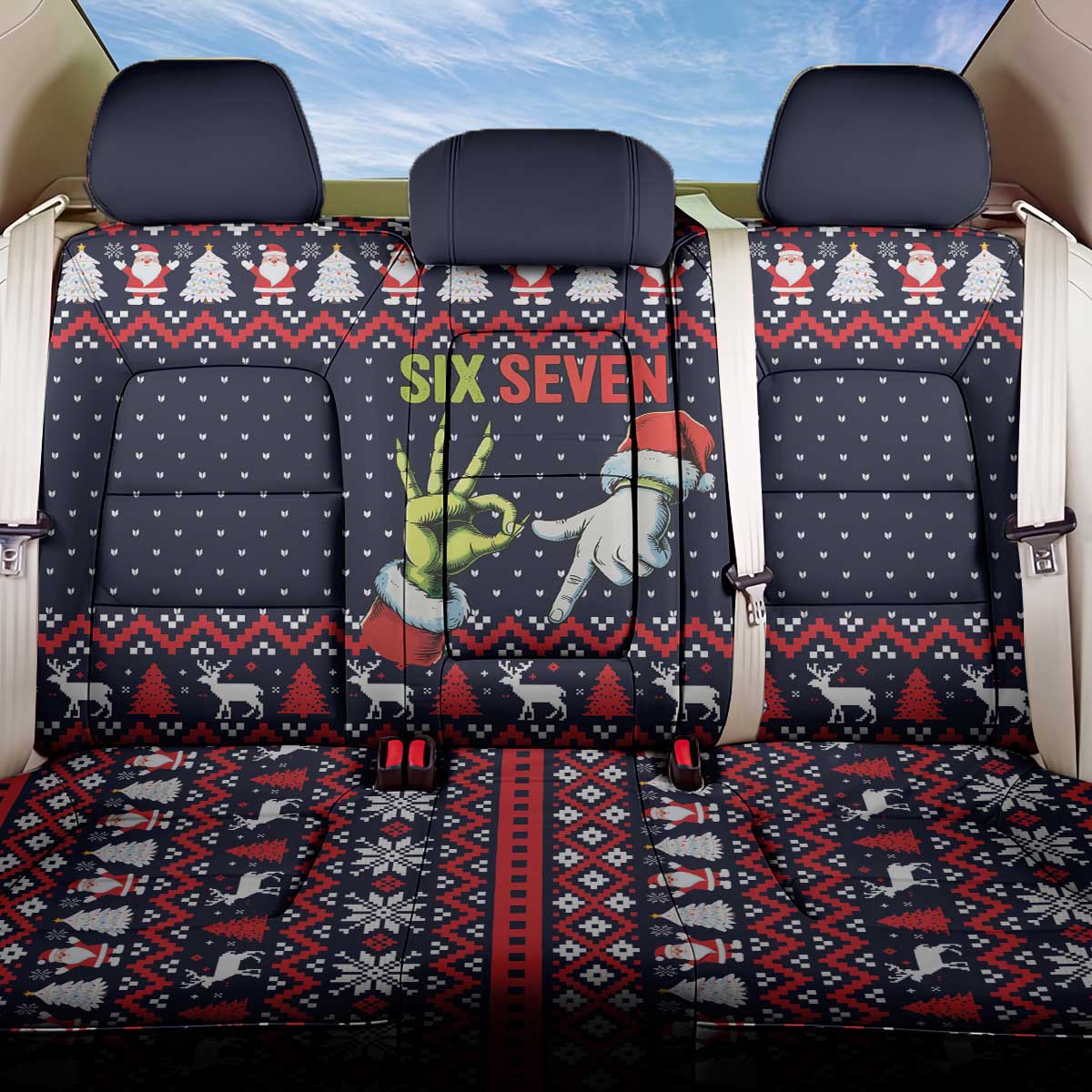 Grinch Hand Six Seven Xmas Back Car Seat Cover Meme Gen Alpha Slang - Wonder Print Shop