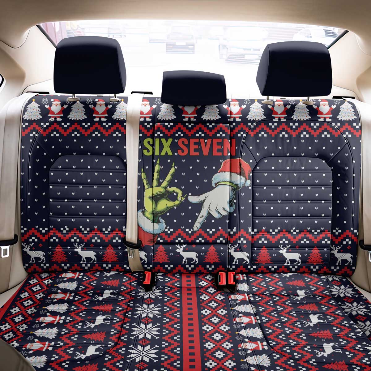 Grinch Hand Six Seven Xmas Back Car Seat Cover Meme Gen Alpha Slang - Wonder Print Shop
