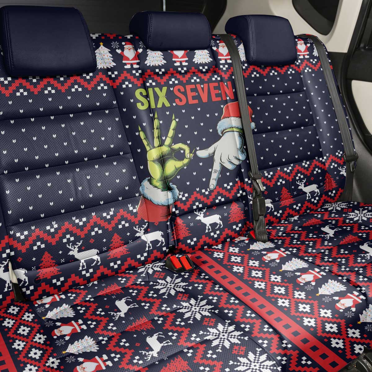 Grinch Hand Six Seven Xmas Back Car Seat Cover Meme Gen Alpha Slang - Wonder Print Shop