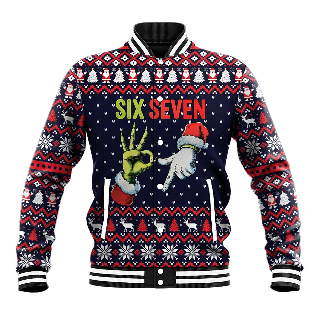 Grinch Hand Six Seven Xmas Baseball Jacket Meme Gen Alpha Slang - Wonder Print Shop