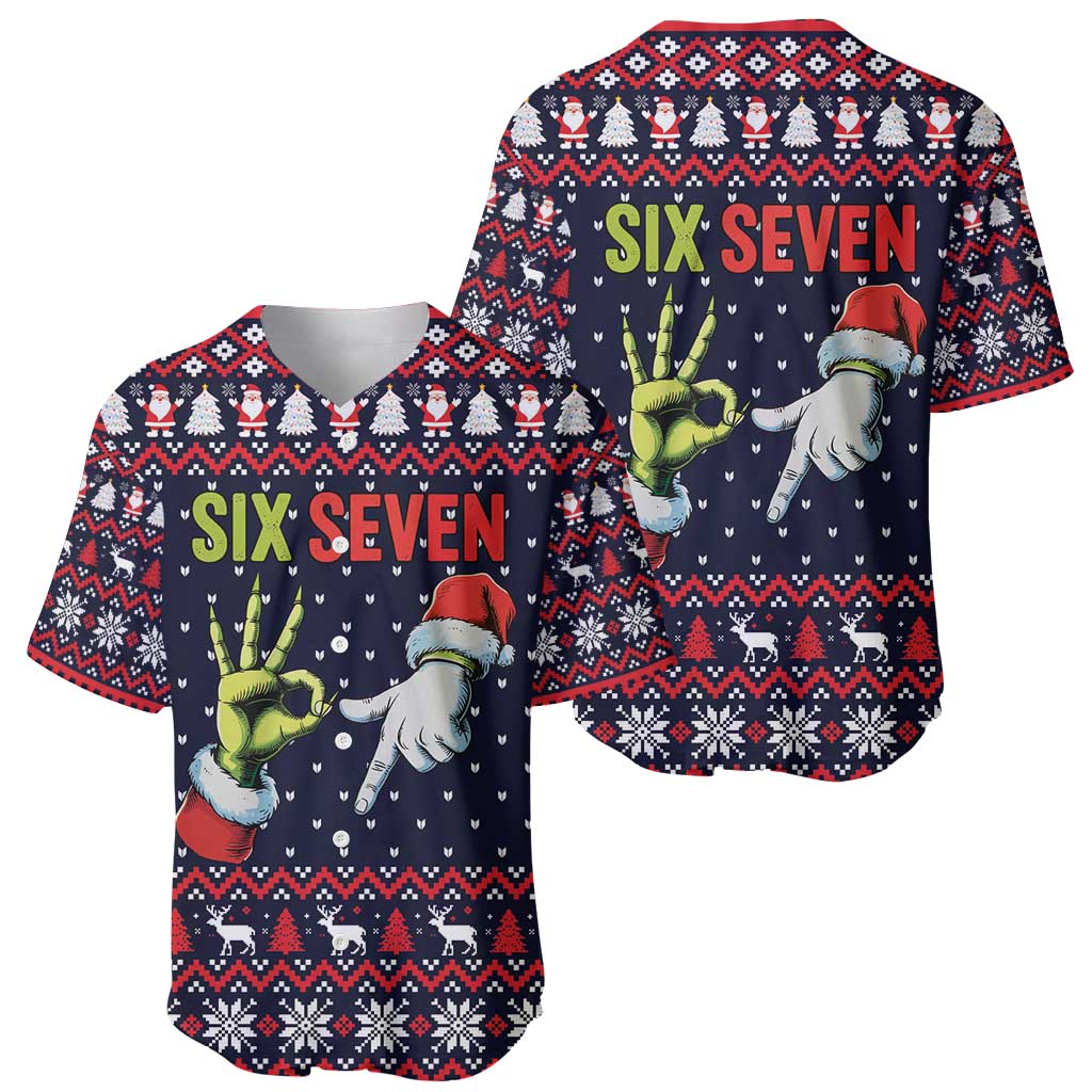 Grinch Hand Six Seven Xmas Baseball Jersey Meme Gen Alpha Slang - Wonder Print Shop