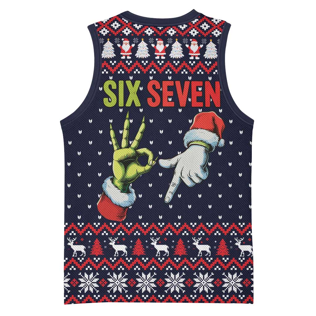 Grinch Hand Six Seven Xmas Basketball Jersey Meme Gen Alpha Slang - Wonder Print Shop