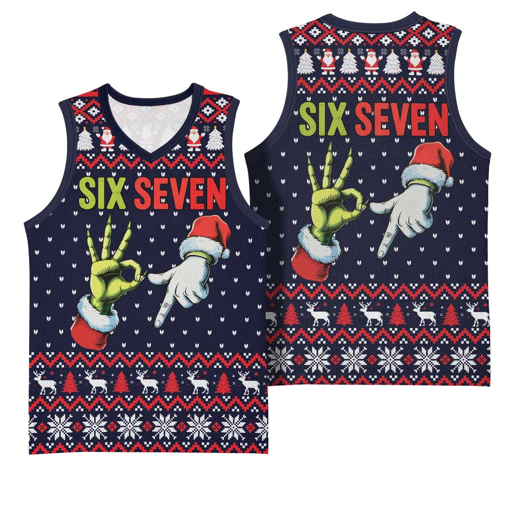 Grinch Hand Six Seven Xmas Basketball Jersey Meme Gen Alpha Slang - Wonder Print Shop