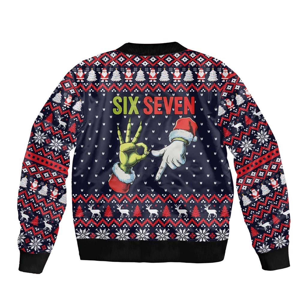 Grinch Hand Six Seven Xmas Bomber Jacket Meme Gen Alpha Slang - Wonder Print Shop