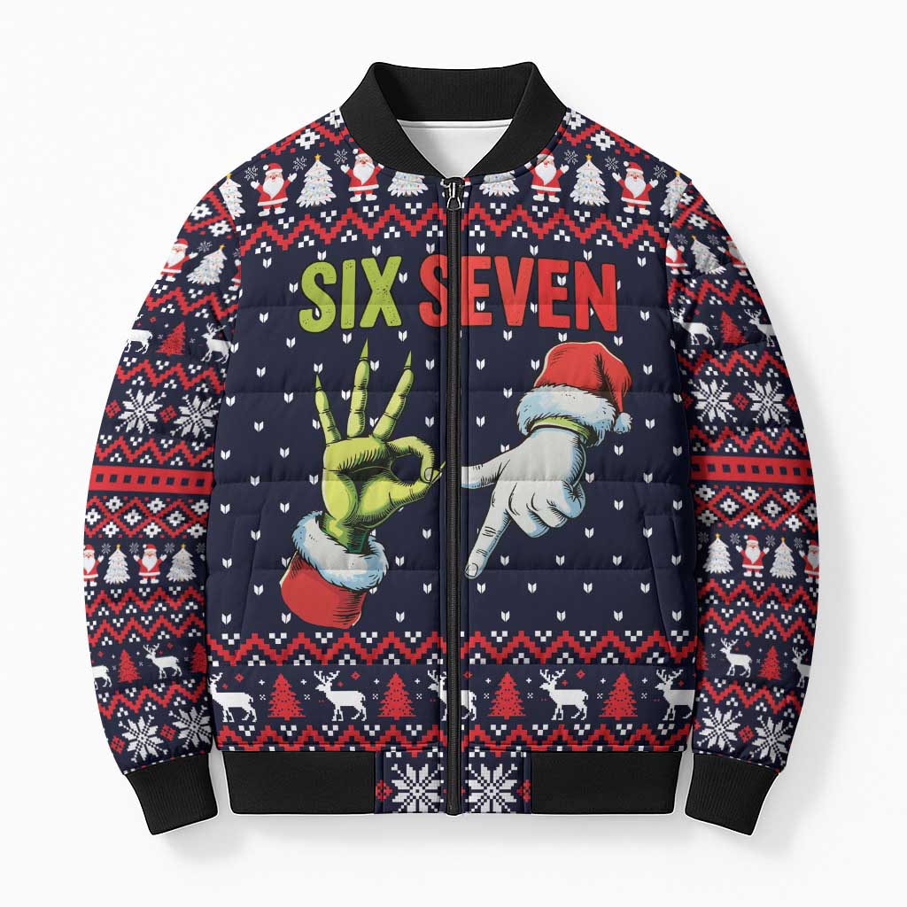 Grinch Hand Six Seven Xmas Bomber Puffer Jacket Meme Gen Alpha Slang - Wonder Print Shop