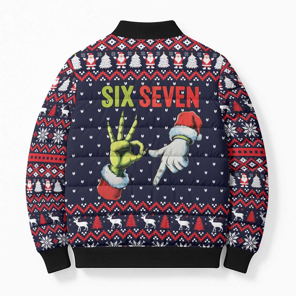 Grinch Hand Six Seven Xmas Bomber Puffer Jacket Meme Gen Alpha Slang - Wonder Print Shop