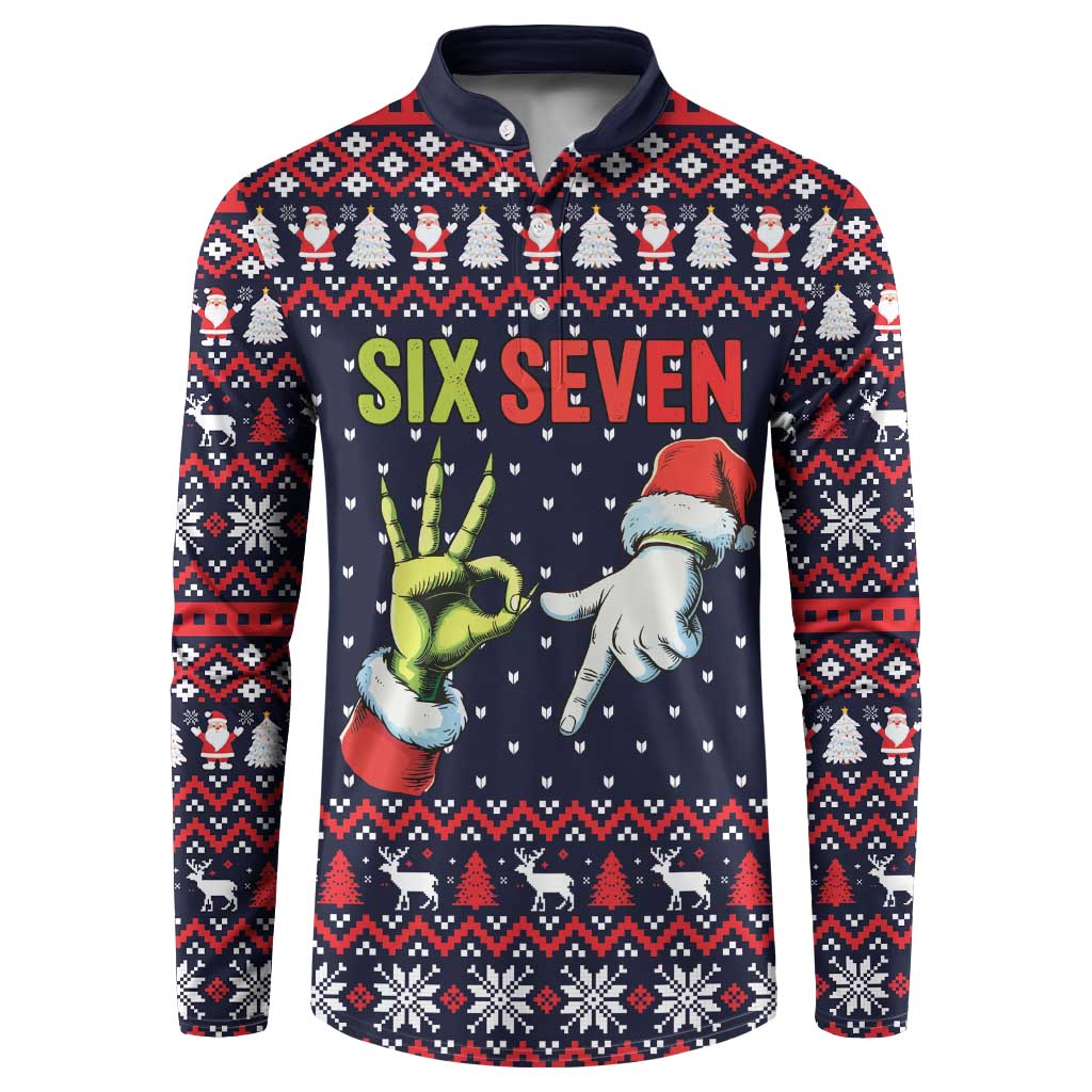 Grinch Hand Six Seven Xmas Button Sweatshirt Meme Gen Alpha Slang - Wonder Print Shop