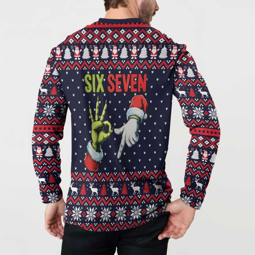 Grinch Hand Six Seven Xmas Button Sweatshirt Meme Gen Alpha Slang - Wonder Print Shop