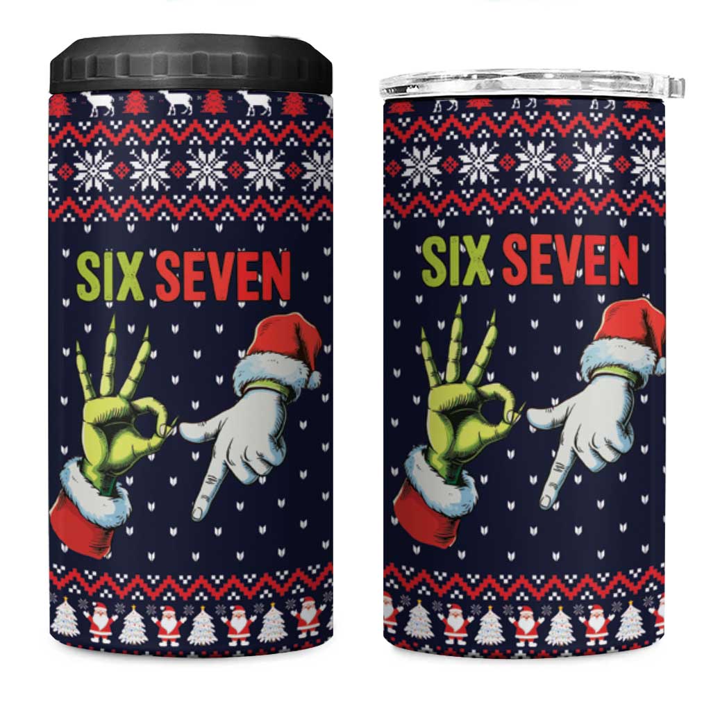 Grinch Hand Six Seven Xmas 4 in 1 Can Cooler Tumbler Meme Gen Alpha Slang - Wonder Print Shop