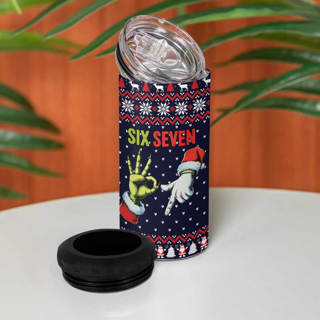 Grinch Hand Six Seven Xmas 4 in 1 Can Cooler Tumbler Meme Gen Alpha Slang - Wonder Print Shop