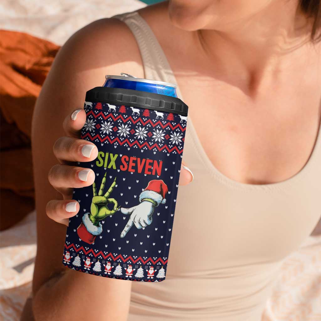 Grinch Hand Six Seven Xmas 4 in 1 Can Cooler Tumbler Meme Gen Alpha Slang - Wonder Print Shop
