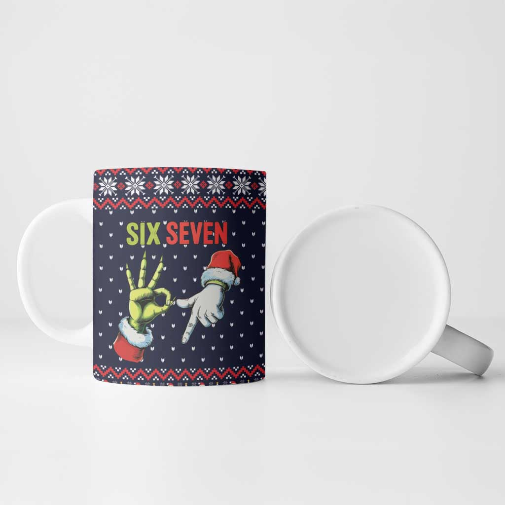 Grinch Hand Six Seven Xmas Ceramic Mug Meme Gen Alpha Slang - Wonder Print Shop