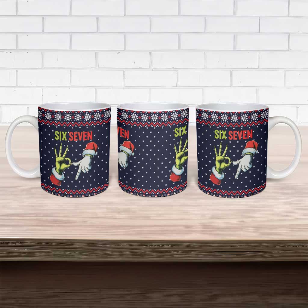 Grinch Hand Six Seven Xmas Ceramic Mug Meme Gen Alpha Slang - Wonder Print Shop
