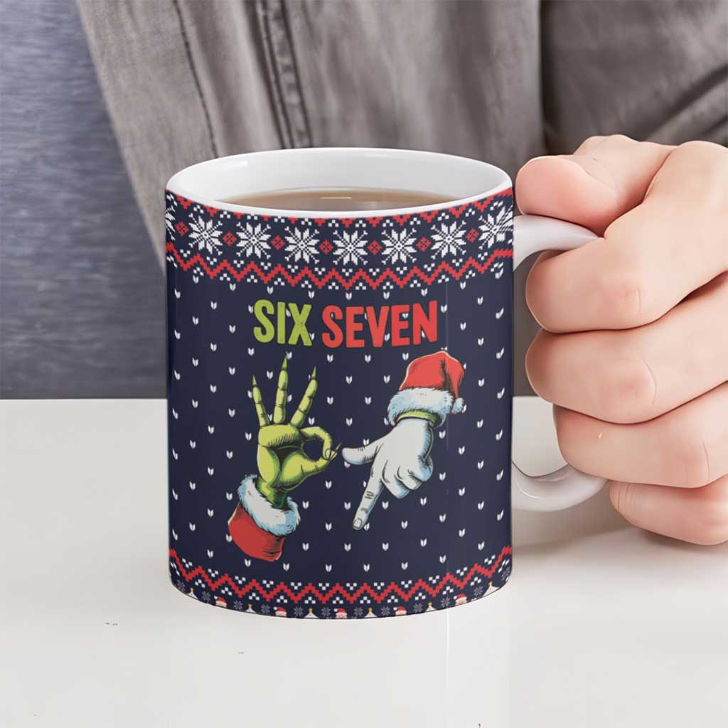 Grinch Hand Six Seven Xmas Ceramic Mug Meme Gen Alpha Slang - Wonder Print Shop