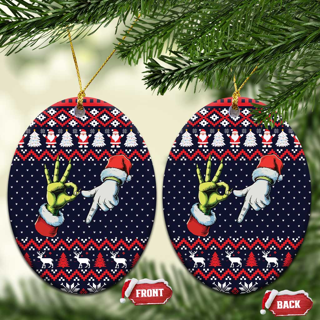 Grinch Hand Six Seven Xmas Ceramic Ornament Meme Gen Alpha Slang - Wonder Print Shop