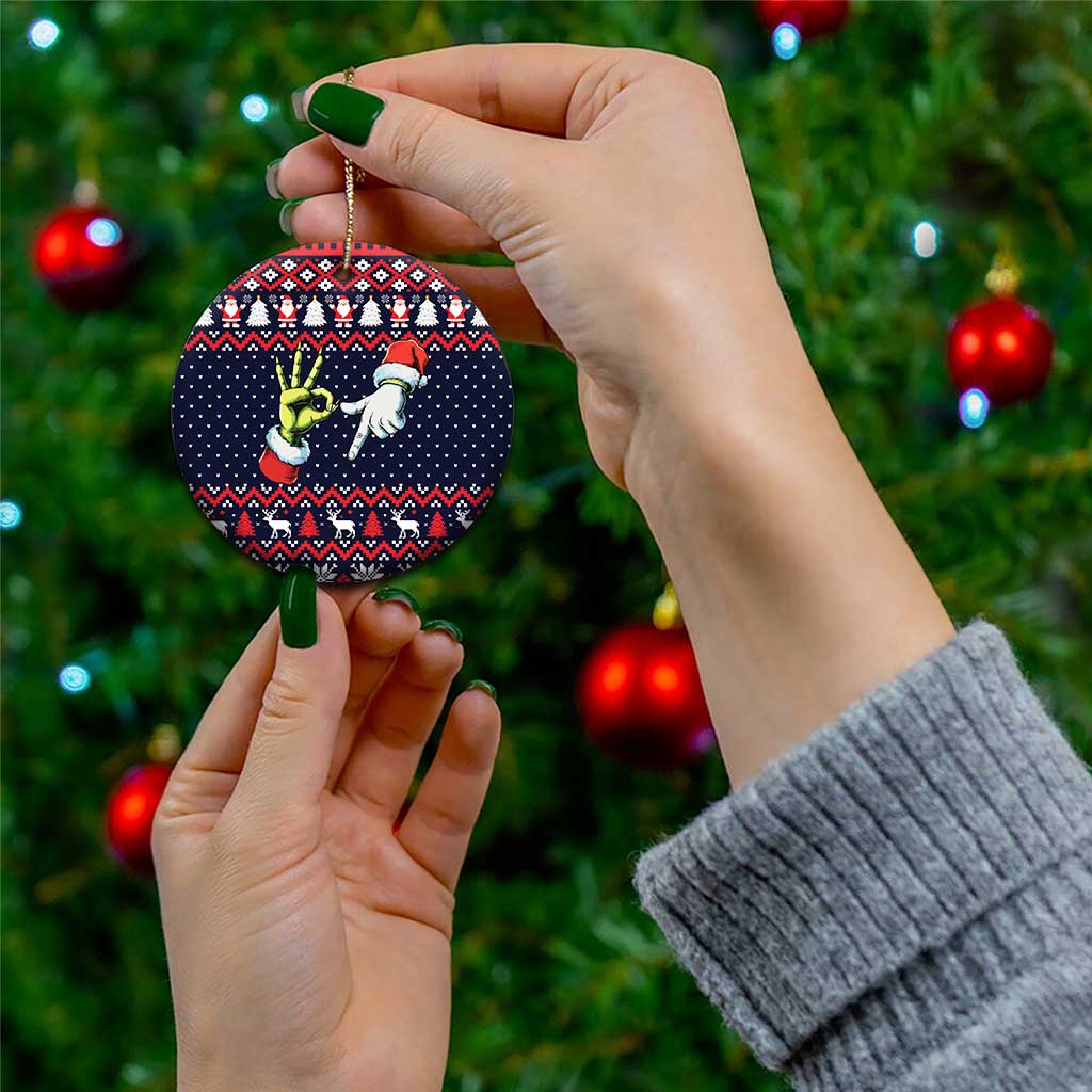 Grinch Hand Six Seven Xmas Ceramic Ornament Meme Gen Alpha Slang - Wonder Print Shop