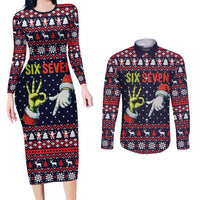 Grinch Hand Six Seven Xmas Couples Matching Long Sleeve Bodycon Dress and Long Sleeve Button Shirt Meme Gen Alpha Slang - Wonder Print Shop